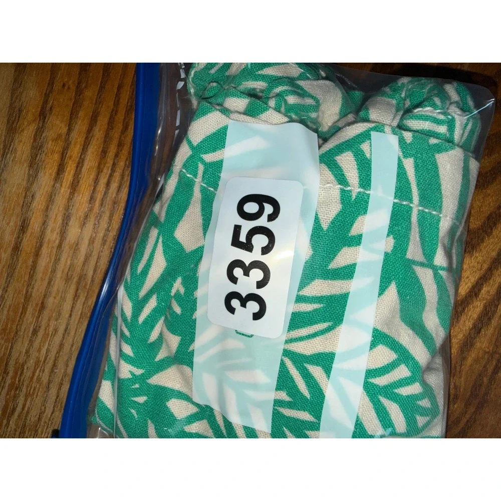 Cali 1850 Green Palm Leaf Linen Blend Paperbag‎ Waist Shorts Small